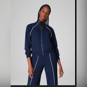 Spanx AirEssentials Pique Full Zip Track Jacket navy blue Sz S